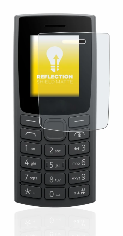 Immagine del dispositivo Nokia 110 (2023) con un'ampia varietà di protezioni per lo schermo.
