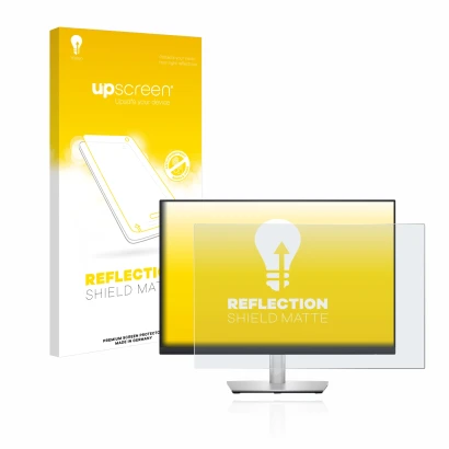 Parte frontale di una confezione del prodotto con il logo del marchio upscreen. Accanto è raffigurato il dispositivo Dell Prof