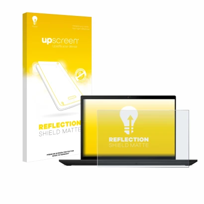 Parte frontale di una confezione del prodotto con il logo del marchio upscreen. Accanto è raffigurato il dispositivo Lenovo Th