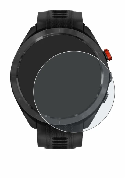 Immagine del dispositivo Garmin Approach S70 (47 mm) con un'ampia varietà di protezioni per lo schermo.