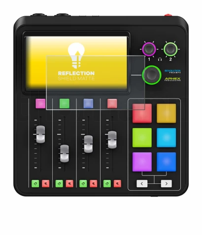 Immagine del dispositivo Rode Rodecaster Duo con un'ampia varietà di protezioni per lo schermo.