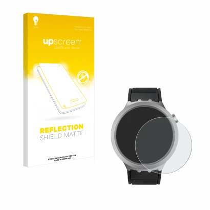 Parte frontale di una confezione del prodotto con il logo del marchio upscreen. Accanto è raffigurato il dispositivo Swatch Bi