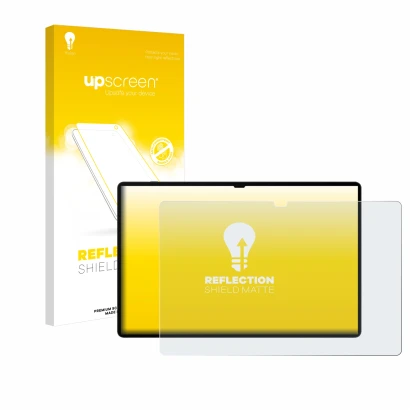 Parte frontale di una confezione del prodotto con il logo del marchio upscreen. Accanto è raffigurato il dispositivo Samsung G