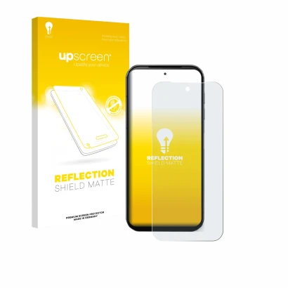 Parte frontale di una confezione del prodotto con il logo del marchio upscreen. Accanto è raffigurato il dispositivo Fairphone