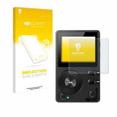 Parte frontale di una confezione del prodotto con il logo del marchio upscreen. Accanto è raffigurato il dispositivo Hifi Walk