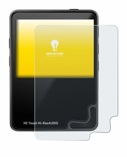Immagine del dispositivo HifiWalker H2 touch con un'ampia varietà di protezioni per lo schermo.