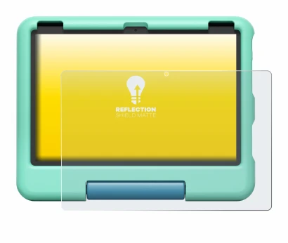 Immagine del dispositivo Amazon Fire HD 10 Kids 2023 con un'ampia varietà di protezioni per lo schermo.