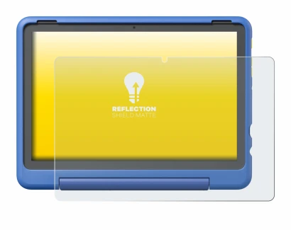 Immagine del dispositivo Amazon Fire HD 10 Kids Pro 2023 con un'ampia varietà di protezioni per lo schermo.