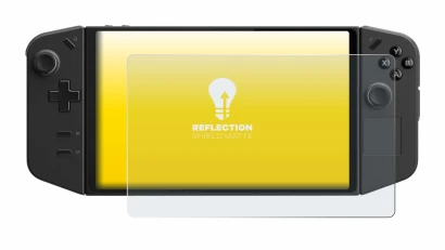 Immagine del dispositivo Lenovo Legion Go con un'ampia varietà di protezioni per lo schermo.