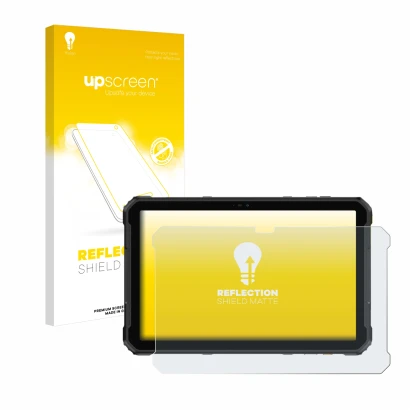 Parte frontale di una confezione del prodotto con il logo del marchio upscreen. Accanto è raffigurato il dispositivo Ulefone A