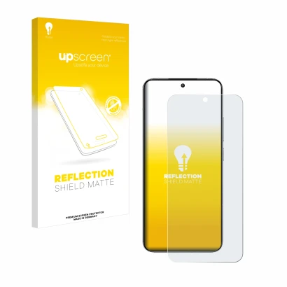 Parte frontale di una confezione del prodotto con il logo del marchio upscreen. Accanto è raffigurato il dispositivo Xiaomi 14