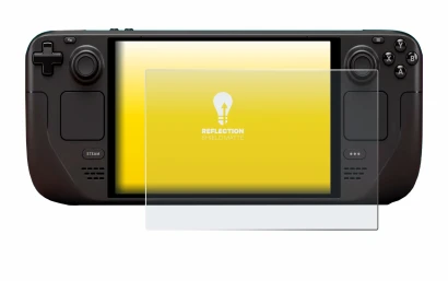 Immagine del dispositivo Valve Steam Deck OLED con un'ampia varietà di protezioni per lo schermo.