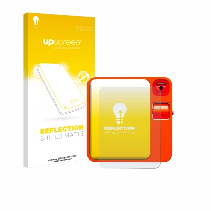 Parte frontale di una confezione del prodotto con il logo del marchio upscreen. Accanto è raffigurato il dispositivo rabbit r1