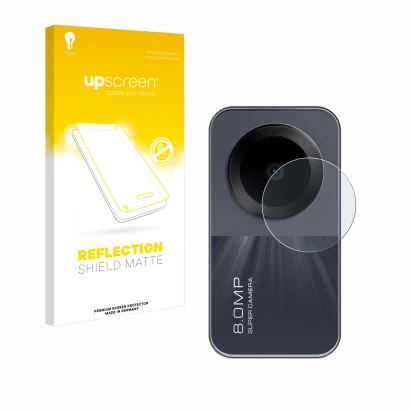 Parte frontale di una confezione del prodotto con il logo del marchio upscreen. Accanto è raffigurato il dispositivo Xiaomi Re