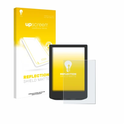 Parte frontale di una confezione del prodotto con il logo del marchio upscreen. Accanto è raffigurato il dispositivo Vivlio Li