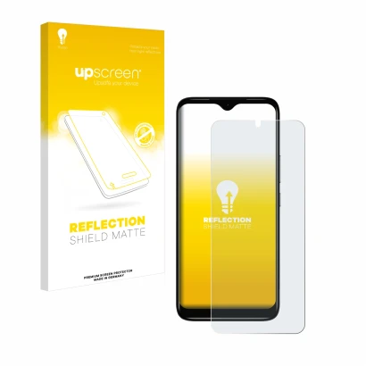 Parte frontale di una confezione del prodotto con il logo del marchio upscreen. Accanto è raffigurato il dispositivo Nokia C12