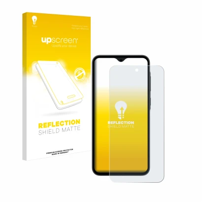 Parte frontale di una confezione del prodotto con il logo del marchio upscreen. Accanto è raffigurato il dispositivo Samsung G