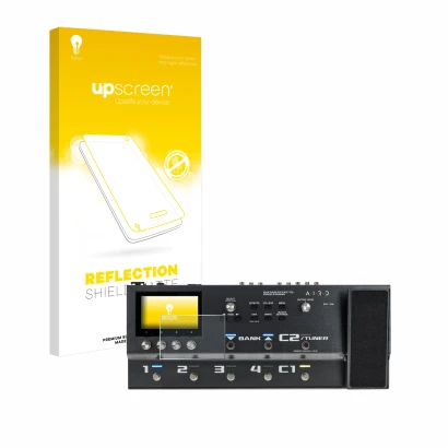 Parte frontale di una confezione del prodotto con il logo del marchio upscreen. Accanto è raffigurato il dispositivo Boss GX-1