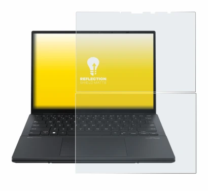 Immagine del dispositivo ASUS ZenBook Duo OLED 2024 UX8406 con un'ampia varietà di protezioni per lo schermo.