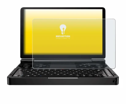 Immagine del dispositivo GPD Win Mini (2024) con un'ampia varietà di protezioni per lo schermo.