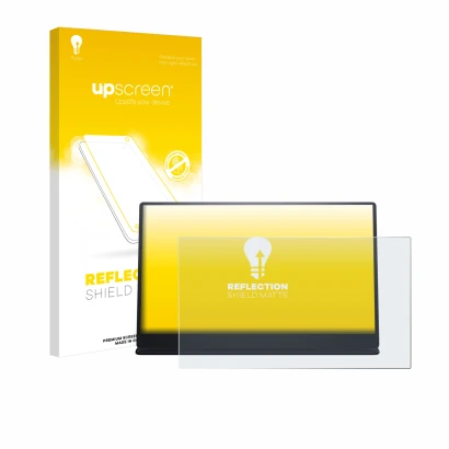 Parte frontale di una confezione del prodotto con il logo del marchio upscreen. Accanto è raffigurato il dispositivo Dell P142