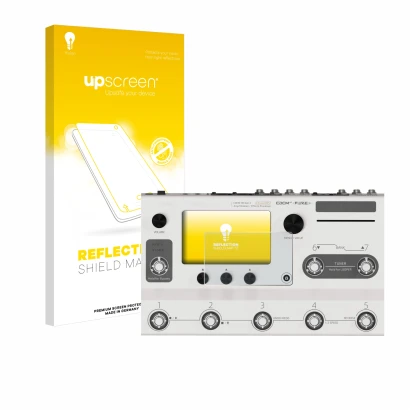 Parte frontale di una confezione del prodotto con il logo del marchio upscreen. Accanto è raffigurato il dispositivo Hotone Am