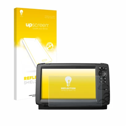 Parte frontale di una confezione del prodotto con il logo del marchio upscreen. Accanto è raffigurato il dispositivo Lowrance