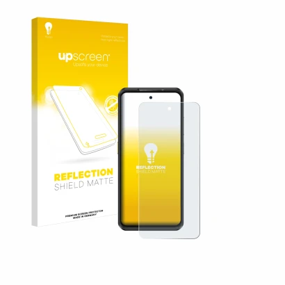 Parte frontale di una confezione del prodotto con il logo del marchio upscreen. Accanto è raffigurato il dispositivo Ulefone A