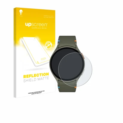 Parte frontale di una confezione del prodotto con il logo del marchio upscreen. Accanto è raffigurato il dispositivo Samsung G