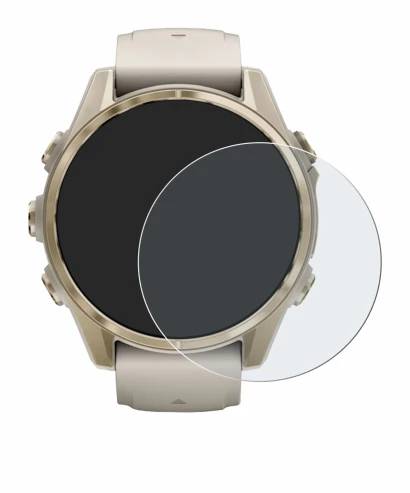 Immagine del dispositivo Garmin Fenix 8 (43 mm) con un'ampia varietà di protezioni per lo schermo.