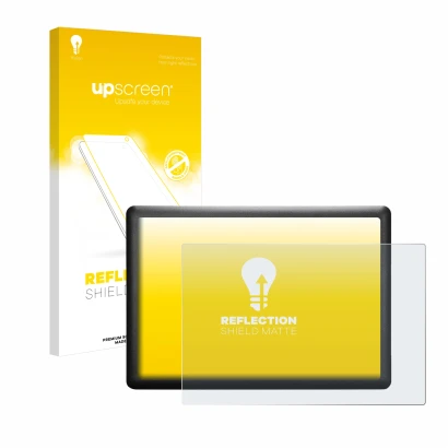 Parte frontale di una confezione del prodotto con il logo del marchio upscreen. Accanto è raffigurato il dispositivo Wacom One