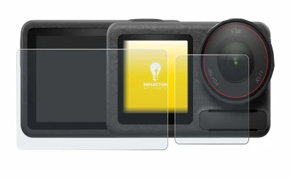 Immagine del dispositivo DJI Osmo Action 5 Pro con un'ampia varietà di protezioni per lo schermo.