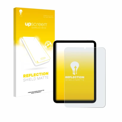 Parte frontale di una confezione del prodotto con il logo del marchio upscreen. Accanto è raffigurato il dispositivo Apple iPa