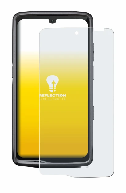 Immagine del dispositivo Crosscall Stellar M6E con un'ampia varietà di protezioni per lo schermo.