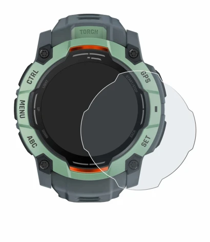 Immagine del dispositivo Garmin Instinct 3 AMOLED (50 mm) con un'ampia varietà di protezioni per lo schermo.