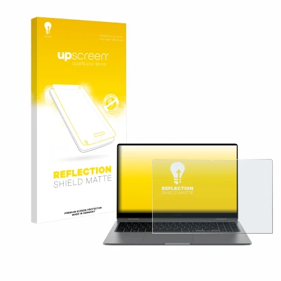 Parte frontale di una confezione del prodotto con il logo del marchio upscreen. Accanto è raffigurato il dispositivo Samsung G