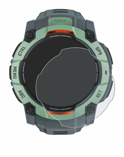 Immagine del dispositivo Garmin Instinct 3 AMOLED (45 mm) con un'ampia varietà di protezioni per lo schermo.