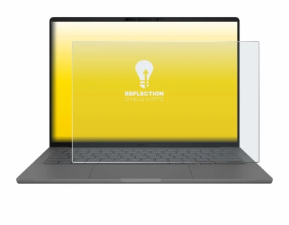 Immagine del dispositivo ASUS ZenBook A14 UX3407 con un'ampia varietà di protezioni per lo schermo.