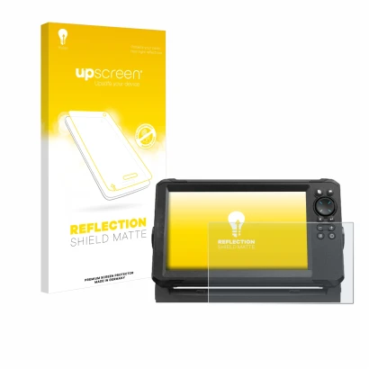 Parte frontale di una confezione del prodotto con il logo del marchio upscreen. Accanto è raffigurato il dispositivo Lowrance 