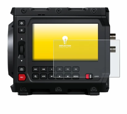 Immagine del dispositivo Blackmagic Design Pyxis 6K 4" con un'ampia varietà di protezioni per lo schermo.