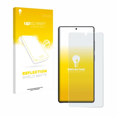 Parte frontale di una confezione del prodotto con il logo del marchio upscreen. Accanto è raffigurato il dispositivo Samsung G