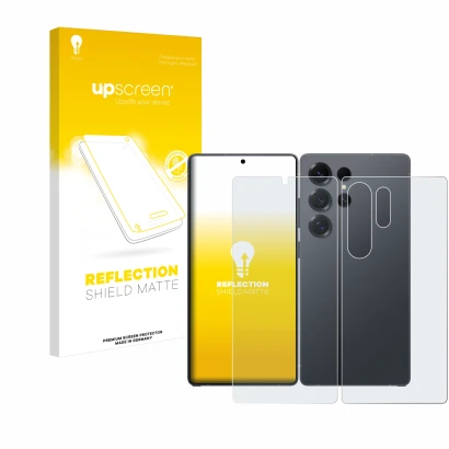 Parte frontale di una confezione del prodotto con il logo del marchio upscreen. Accanto è raffigurato il dispositivo Samsung G