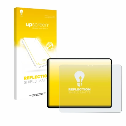 Parte frontale di una confezione del prodotto con il logo del marchio upscreen. Accanto è raffigurato il dispositivo Apple iPa