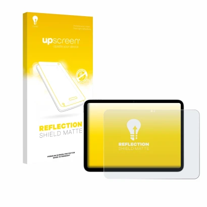 Parte frontale di una confezione del prodotto con il logo del marchio upscreen. Accanto è raffigurato il dispositivo Apple iPa