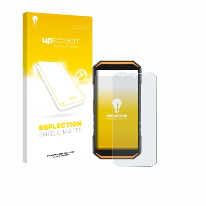 Parte frontale di una confezione del prodotto con il logo del marchio upscreen. Accanto è raffigurato il dispositivo Ulefone A