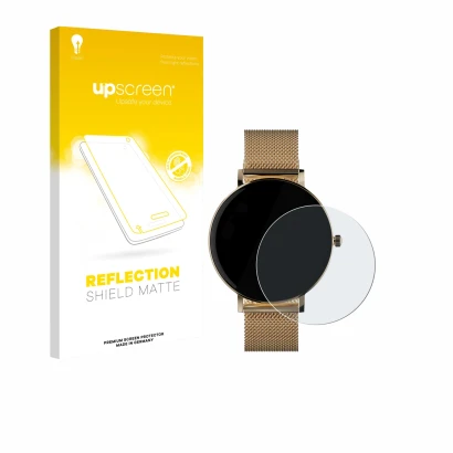 Parte frontale di una confezione del prodotto con il logo del marchio upscreen. Accanto è raffigurato il dispositivo ZenWatch 