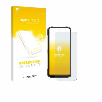 Parte frontale di una confezione del prodotto con il logo del marchio upscreen. Accanto è raffigurato il dispositivo Doogee Bl