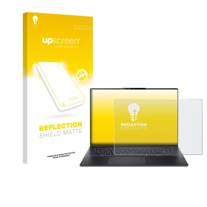 Parte frontale di una confezione del prodotto con il logo del marchio upscreen. Accanto è raffigurato il dispositivo Acer Swif