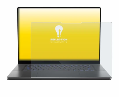 Immagine del dispositivo ASUS ROG Zephyrus G16 2025 con un'ampia varietà di protezioni per lo schermo.