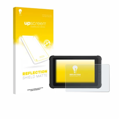 Parte frontale di una confezione del prodotto con il logo del marchio upscreen. Accanto è raffigurato il dispositivo Webfleet 